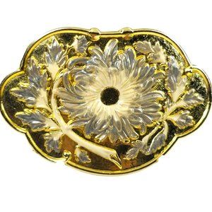 Charmant Women's Beige & Gray Belt Buckle Enamel Flower & Scalloped Gold Frame